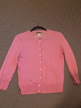 J. Crew Pink Pearl-Button Crewneck Cardigan